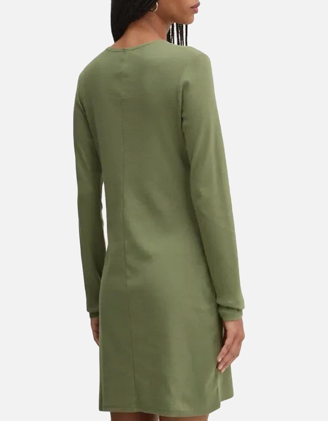 Long Sleeve Cotton Blend Dress with Round Neckline and Visible Logo