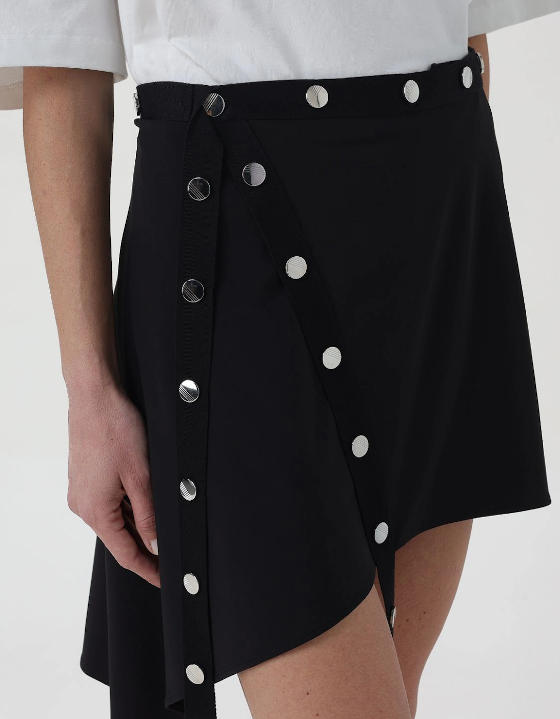 Asymmetrical Mini Skirt Snap Button Detail