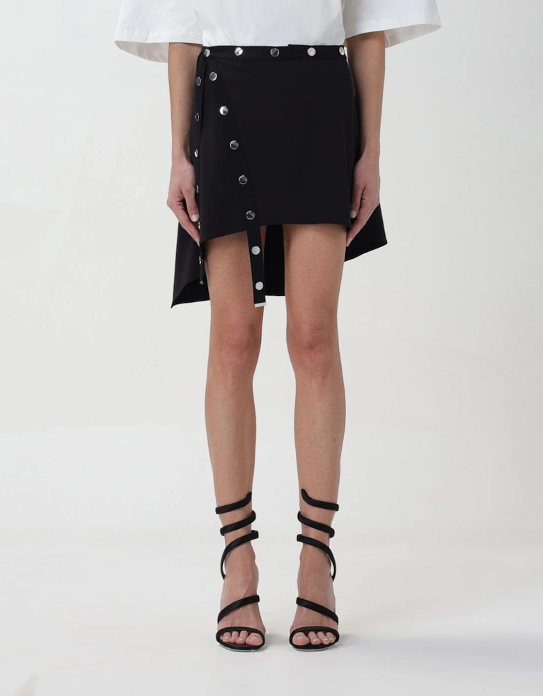Asymmetrical Mini Skirt Snap Button Detail
