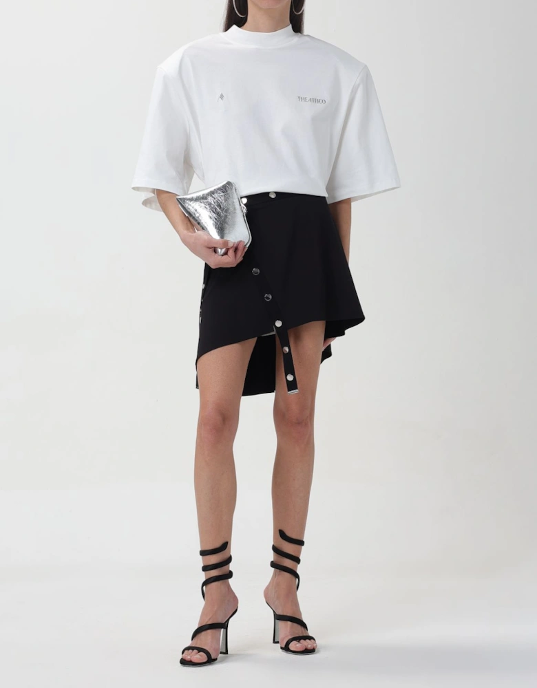 Asymmetrical Mini Skirt Snap Button Detail