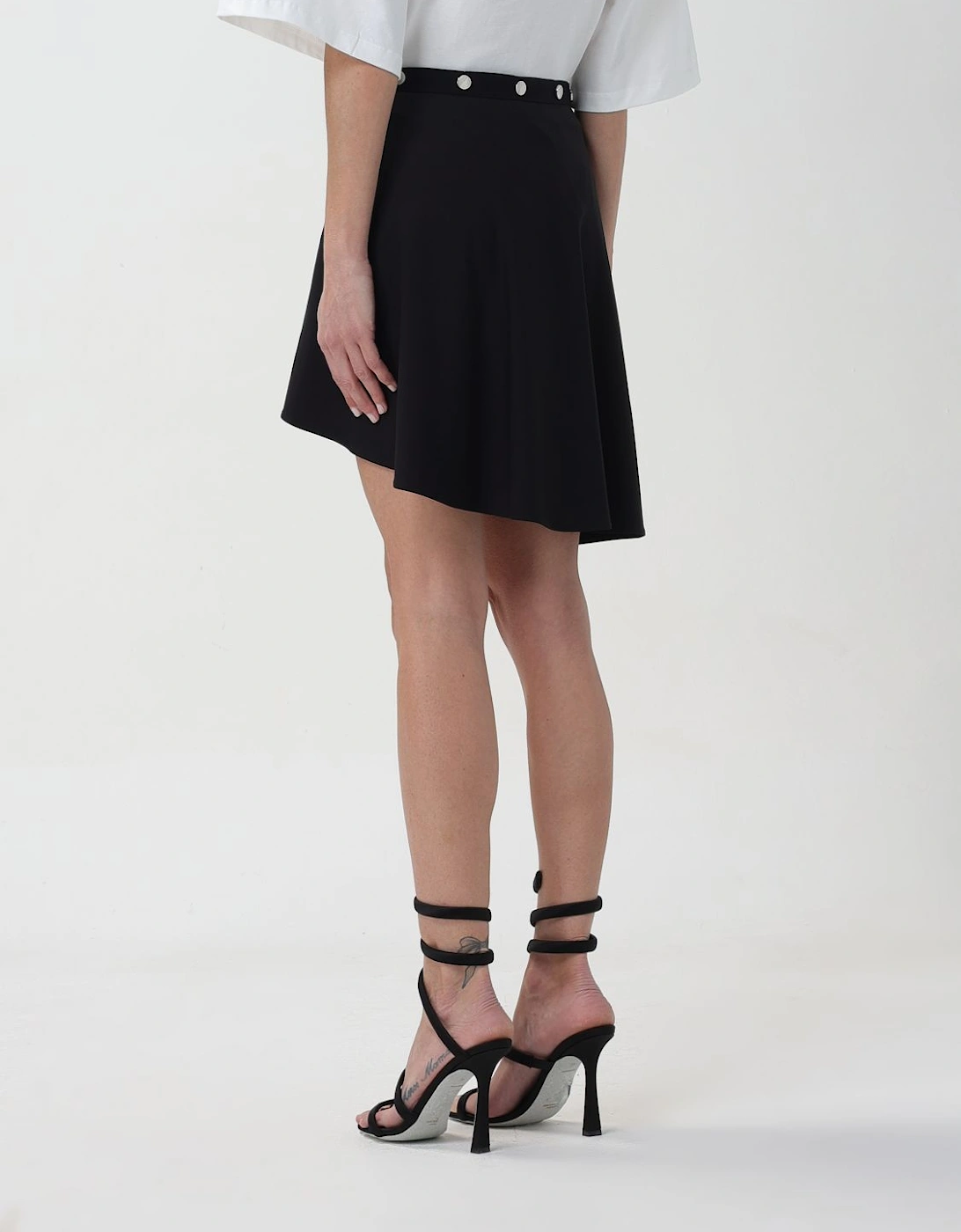 Asymmetrical Mini Skirt Snap Button Detail