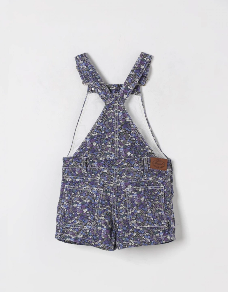 Floral Print Denim Overall Shorts