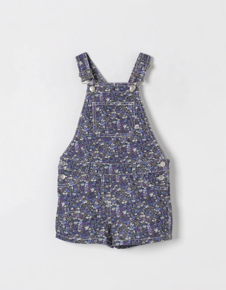 Floral Print Denim Overall Shorts