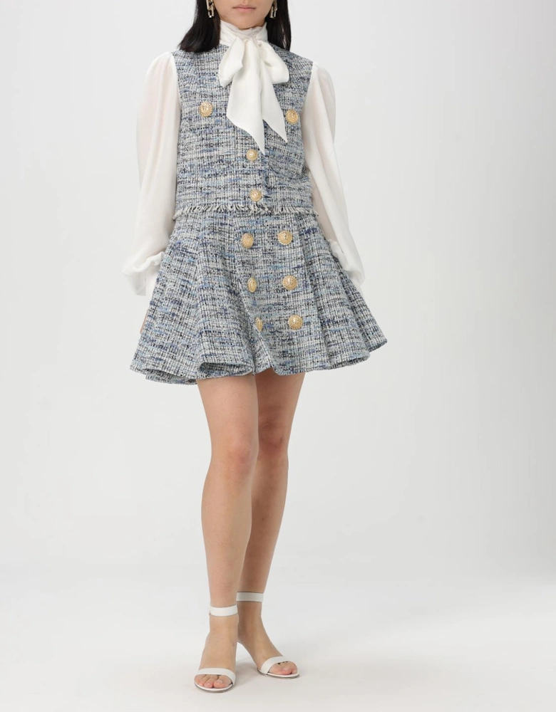 Tweed Mini Skirt Pleated Design