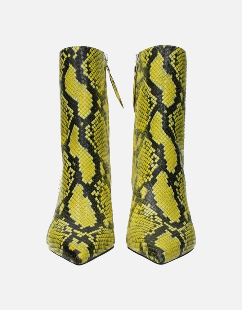 Leather Snake Print Ankle Boots with Mid Heels and Zip Closure
