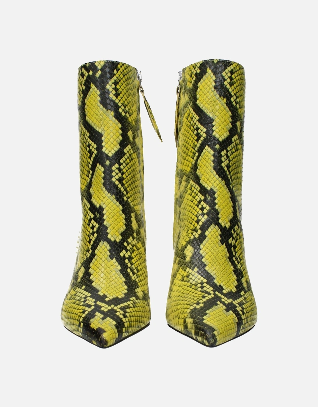 Leather Snake Print Ankle Boots with Mid Heels and Zip Closure