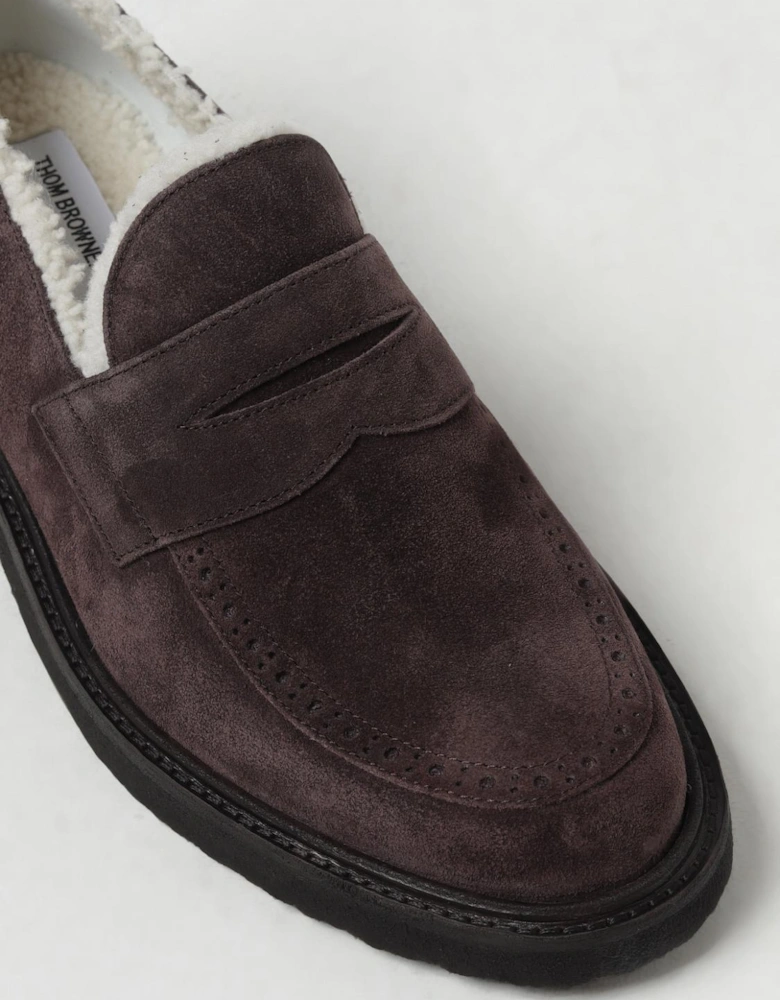 Suede Penny Loafers Shearling Lining
