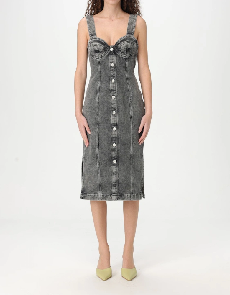 ButtonFront Denim Midi Dress