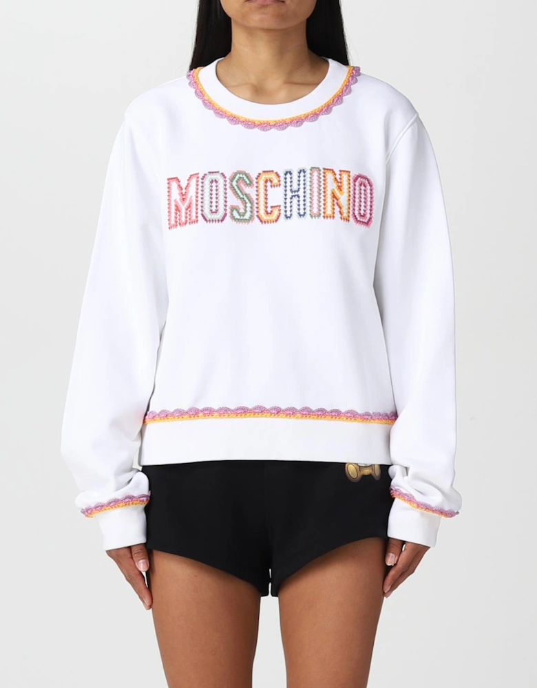 Embroidered Logo Crocheted Trim Sweatshirt