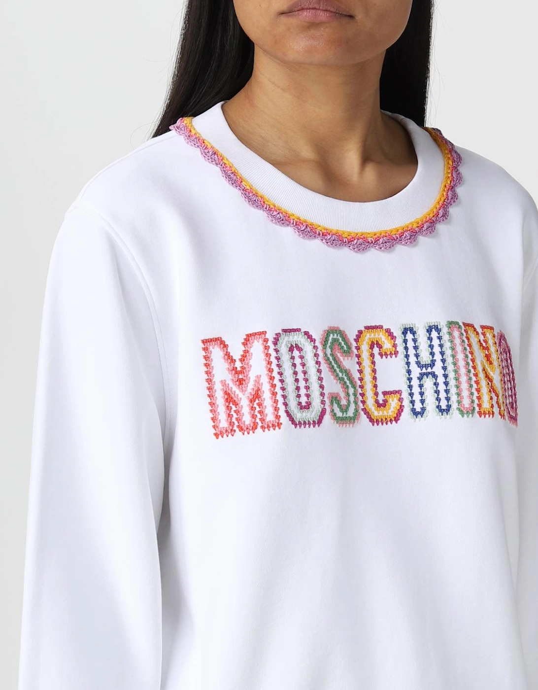 Embroidered Logo Crocheted Trim Sweatshirt