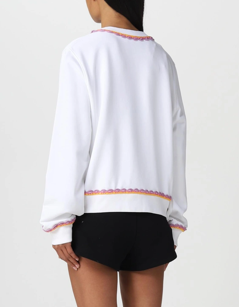 Embroidered Logo Crocheted Trim Sweatshirt