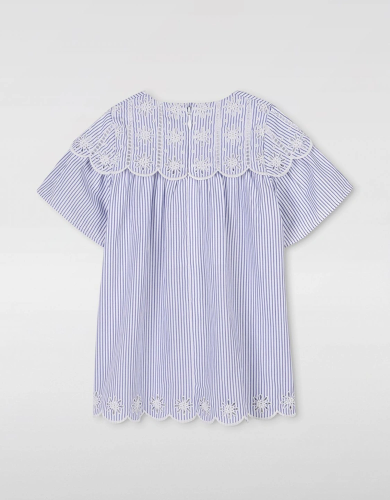 Striped Eyelet Trim Dress