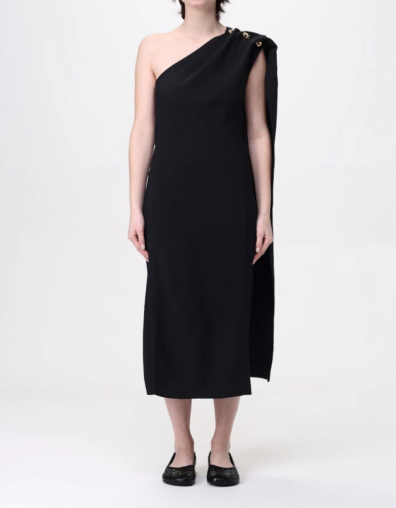 OneShoulder Cape Sleeve Midi Dress