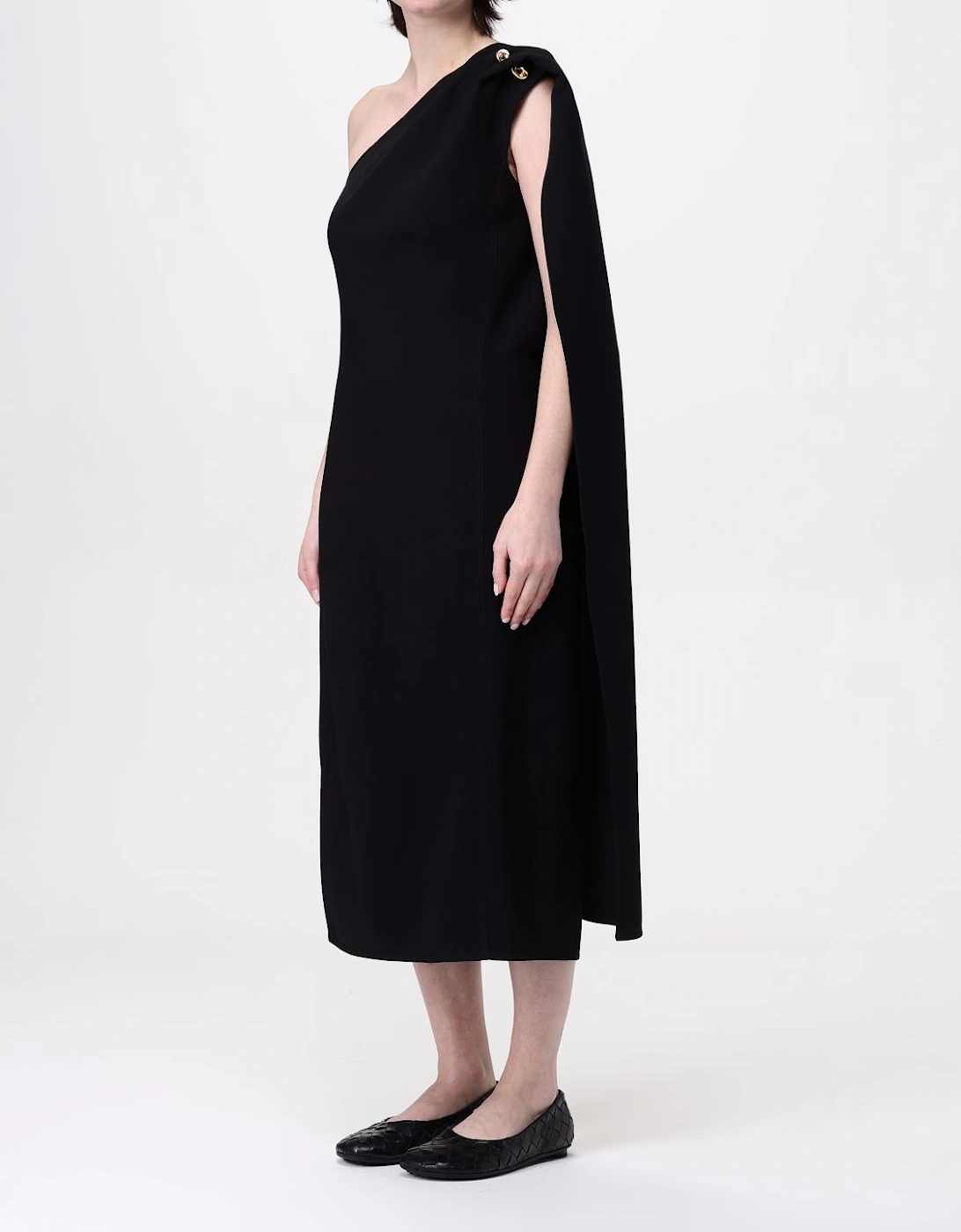 OneShoulder Cape Sleeve Midi Dress