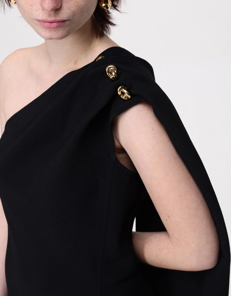 OneShoulder Cape Sleeve Midi Dress