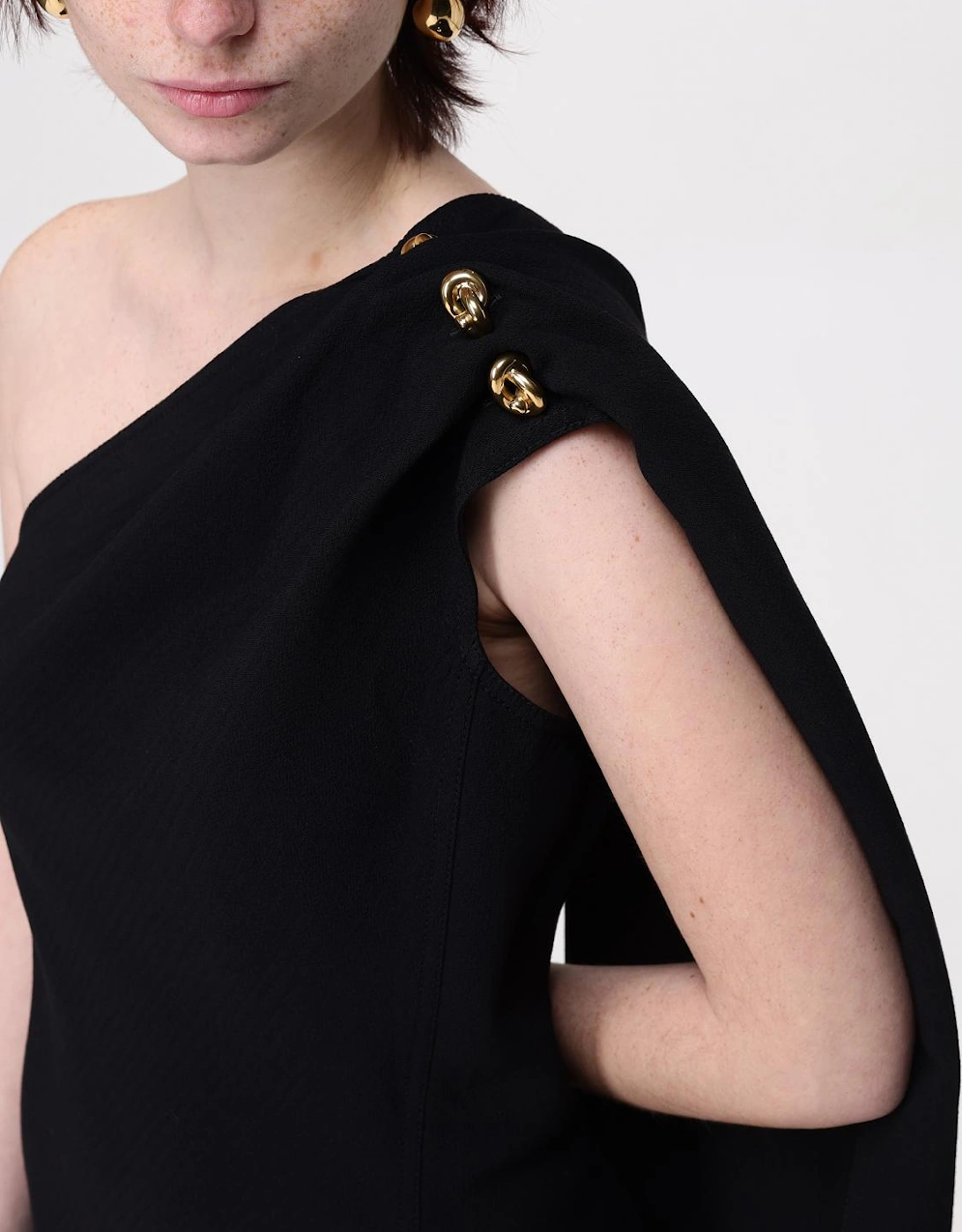 OneShoulder Cape Sleeve Midi Dress