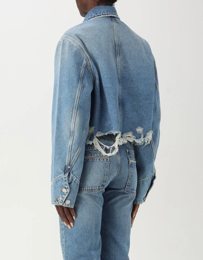 Cropped Denim Jacket Chain Detail