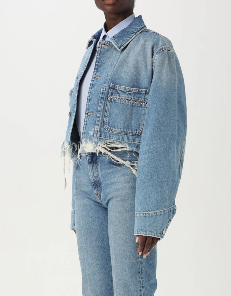 Cropped Denim Jacket Chain Detail