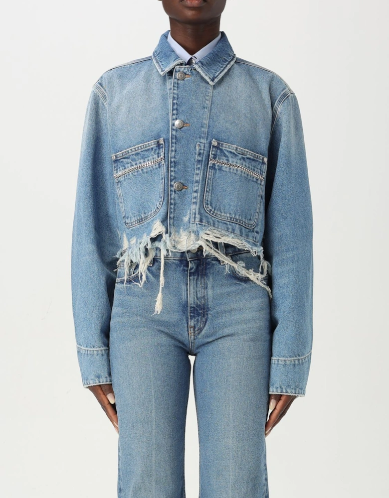 Cropped Denim Jacket Chain Detail