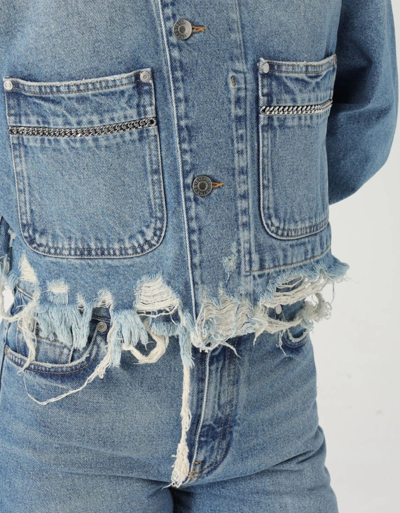 Cropped Denim Jacket Chain Detail