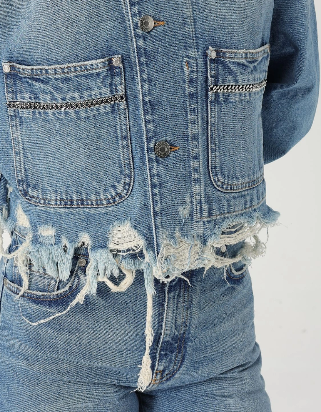 Cropped Denim Jacket Chain Detail