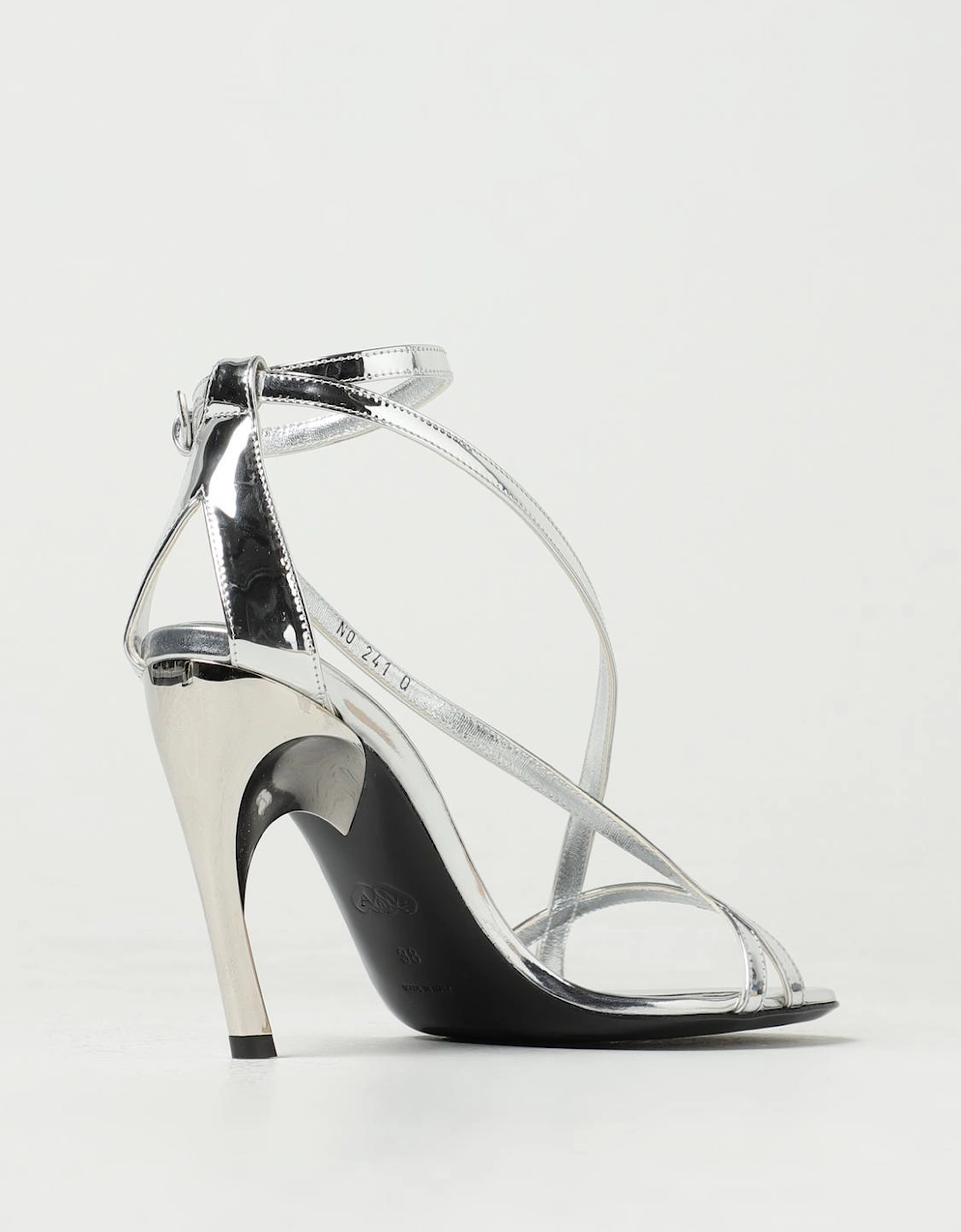 Sculpted Heel Metallic Leather Sandals