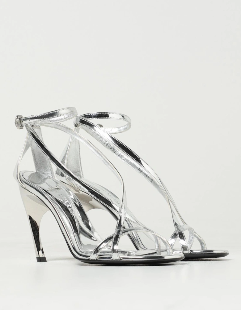 Sculpted Heel Metallic Leather Sandals