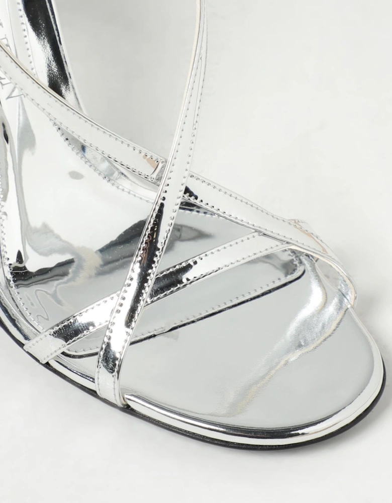 Sculpted Heel Metallic Leather Sandals