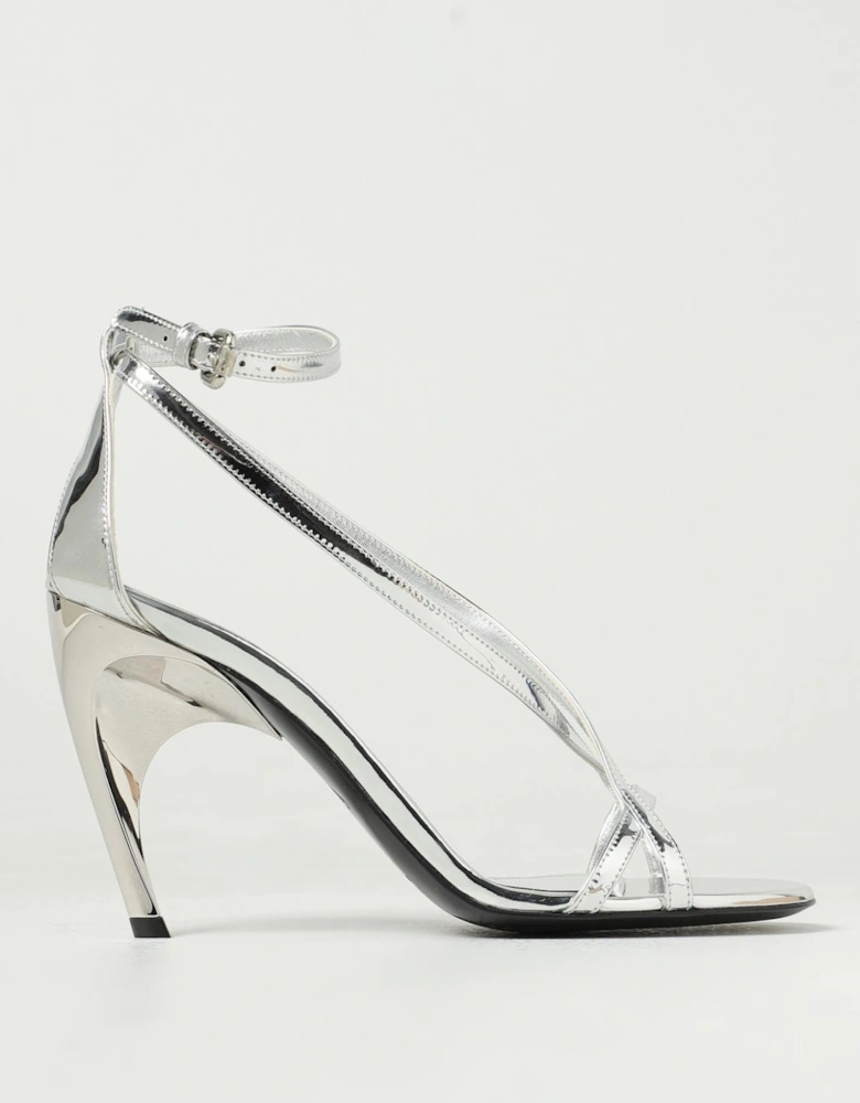 Sculpted Heel Metallic Leather Sandals