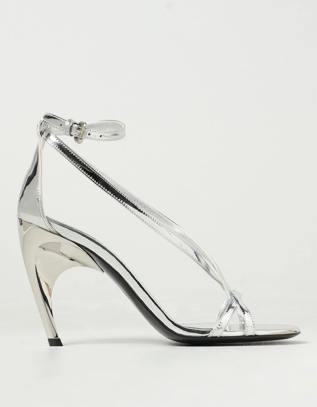 Sculpted Heel Metallic Leather Sandals, 5 of 4