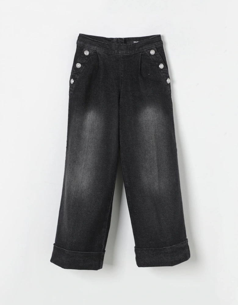 Wide Leg Jeans with Button Detail