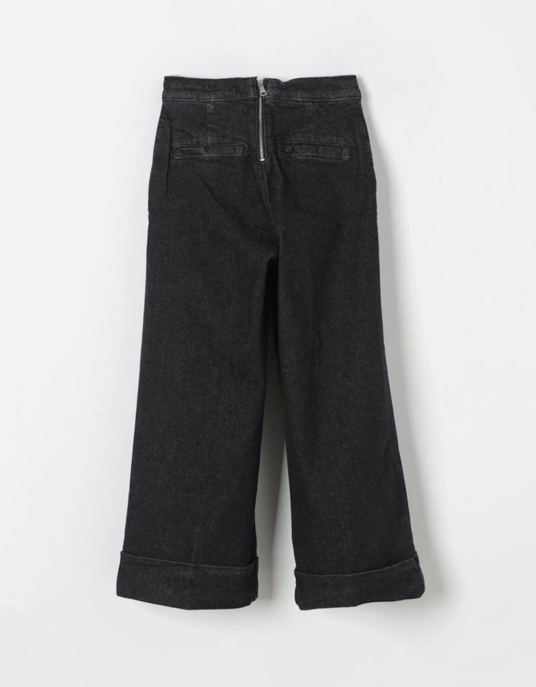 Wide Leg Jeans with Button Detail