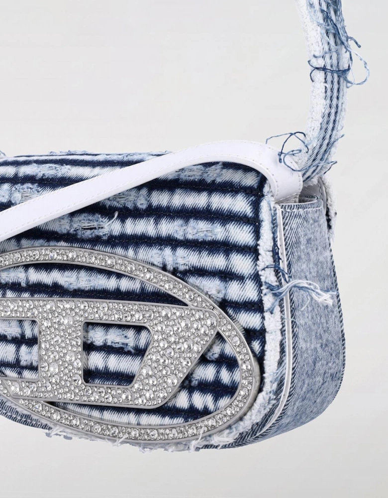 Denim Crystal Detail Shoulder Bag