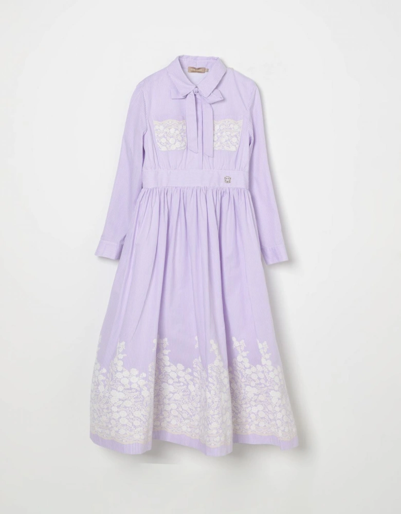 Girls Striped Dress with Lace Detail