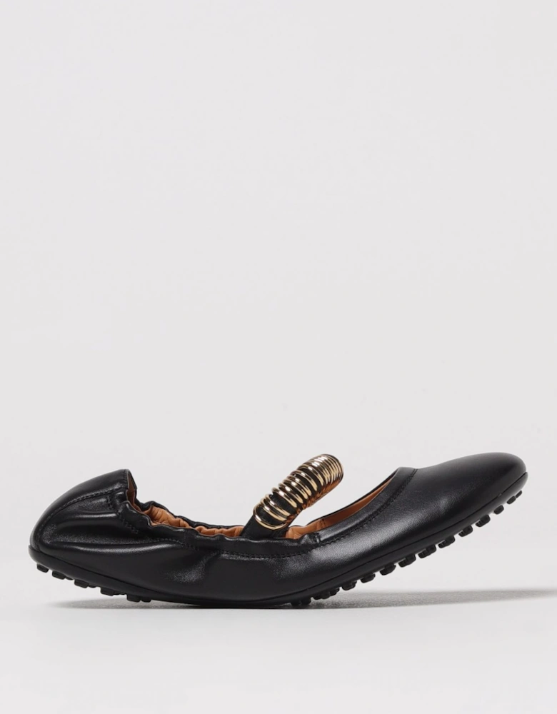 Leather Ballerina Flats Gold Accent