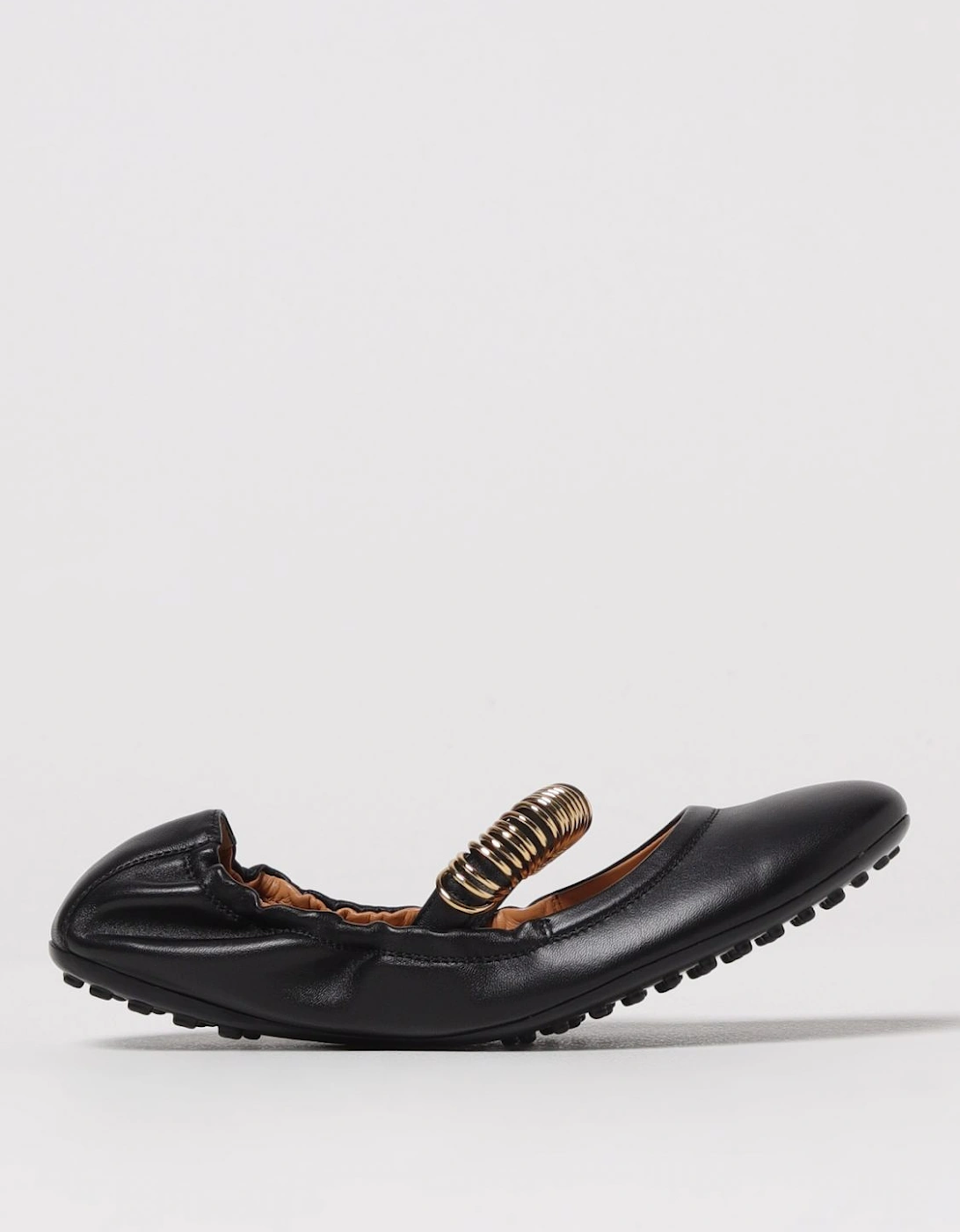 Leather Ballerina Flats Gold Accent, 6 of 5