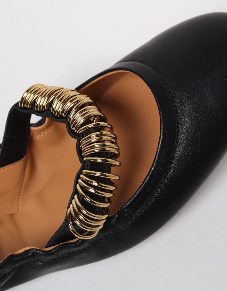Leather Ballerina Flats Gold Accent
