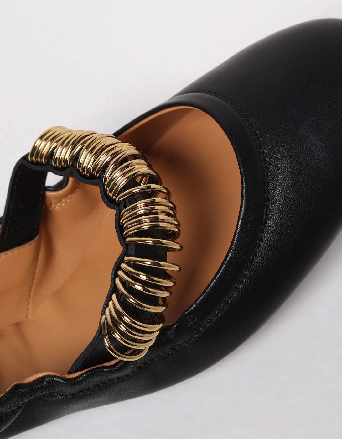 Leather Ballerina Flats Gold Accent