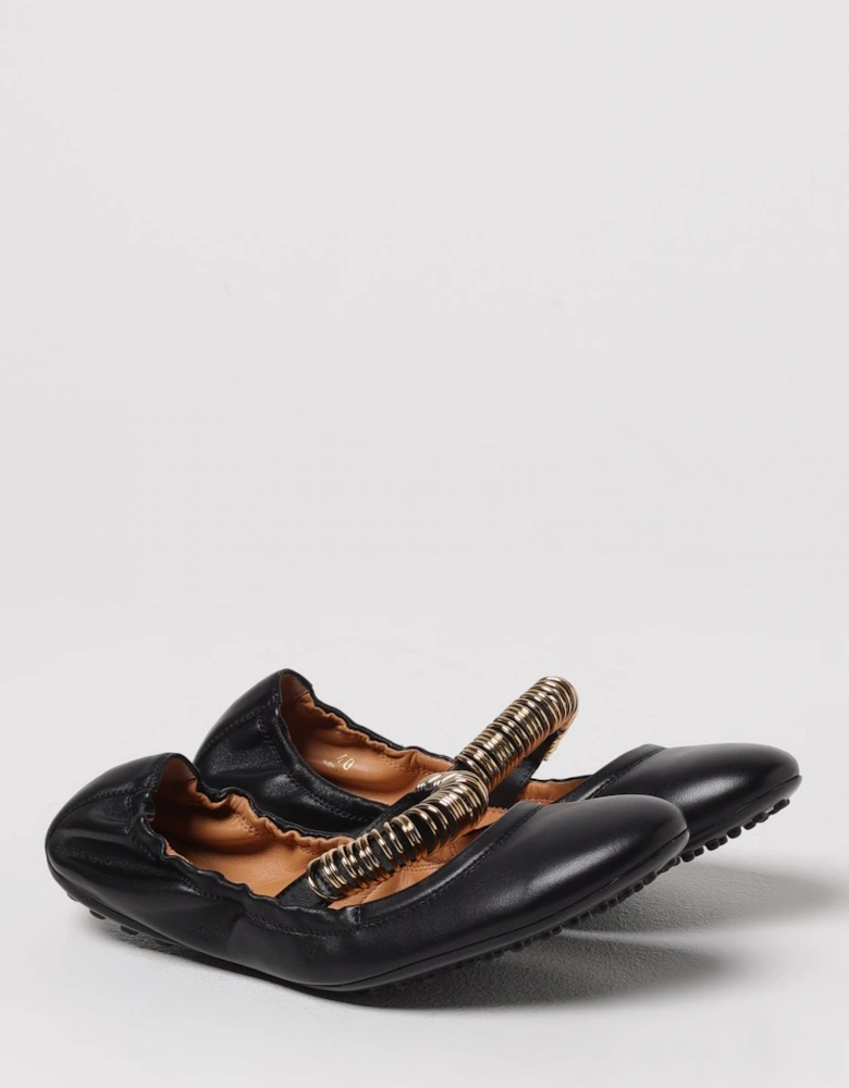 Leather Ballerina Flats Gold Accent