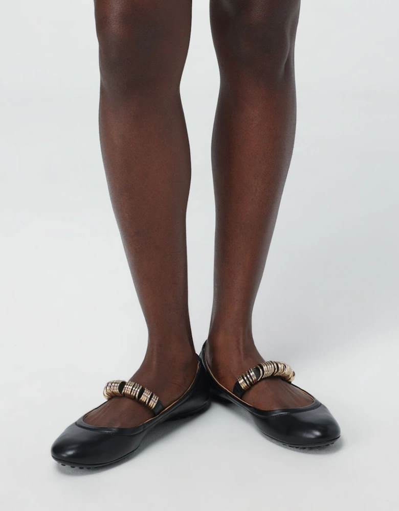 Leather Ballerina Flats Gold Accent