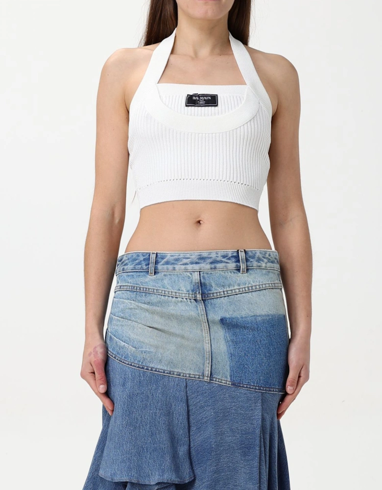 Halter Neck Ribbed Knit Top and Mini Skirt Set