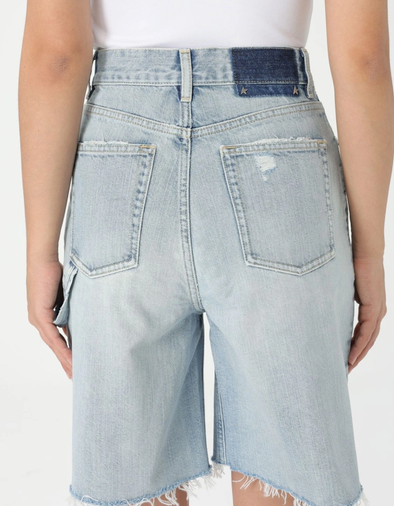 Distressed Denim Shorts Ripped Hem