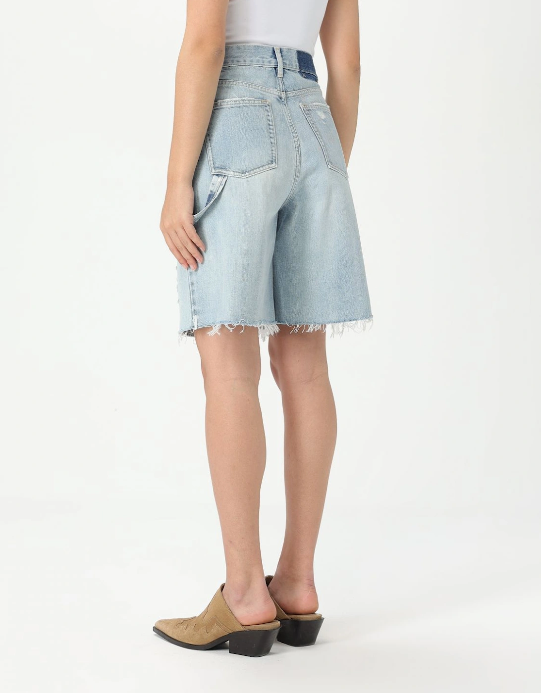 Distressed Denim Shorts Ripped Hem