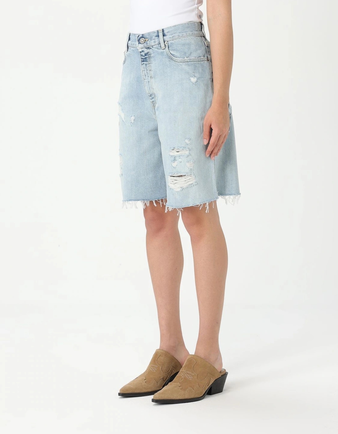 Distressed Denim Shorts Ripped Hem
