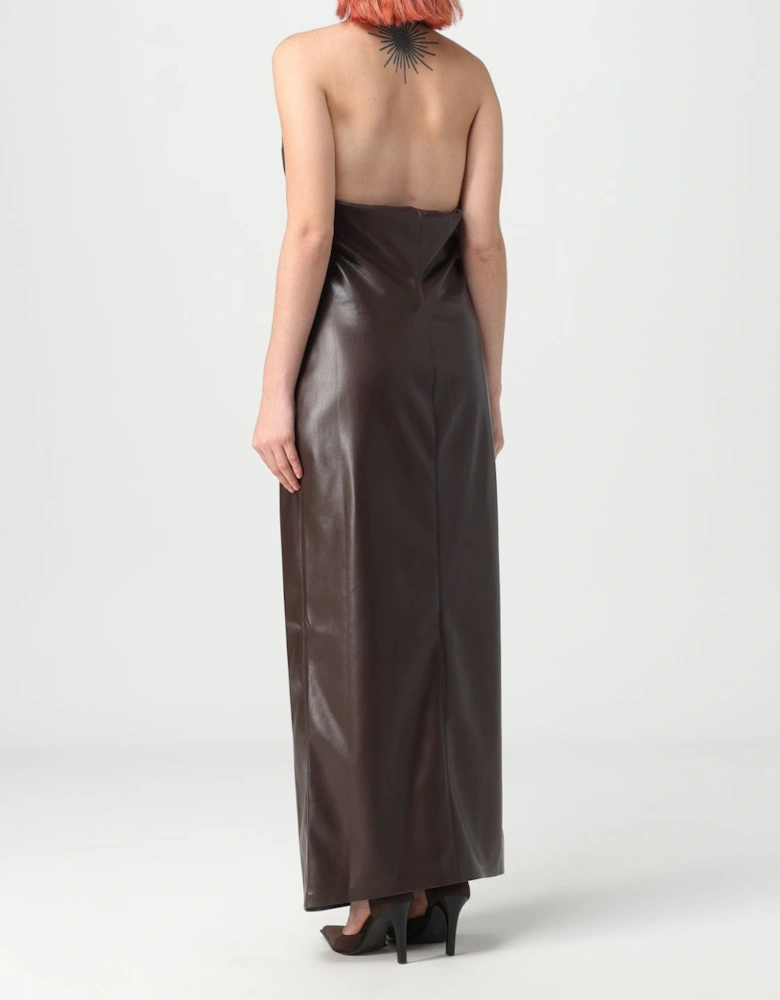 Halter Neck Faux Leather Maxi Dress
