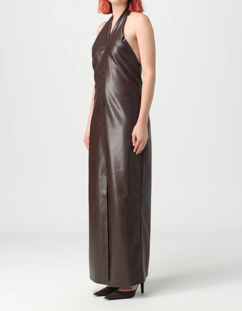 Halter Neck Faux Leather Maxi Dress