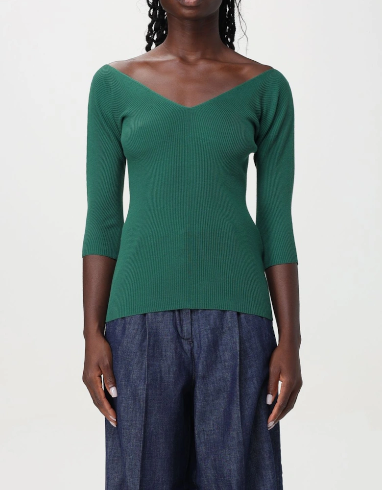 Ribbed Knit VNeck ThreeQuarter Sleeve Sweater