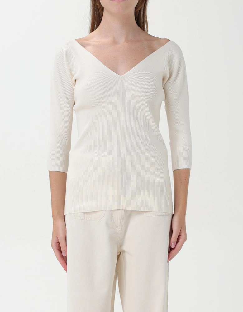 Ribbed Knit VNeck ThreeQuarter Sleeve Sweater