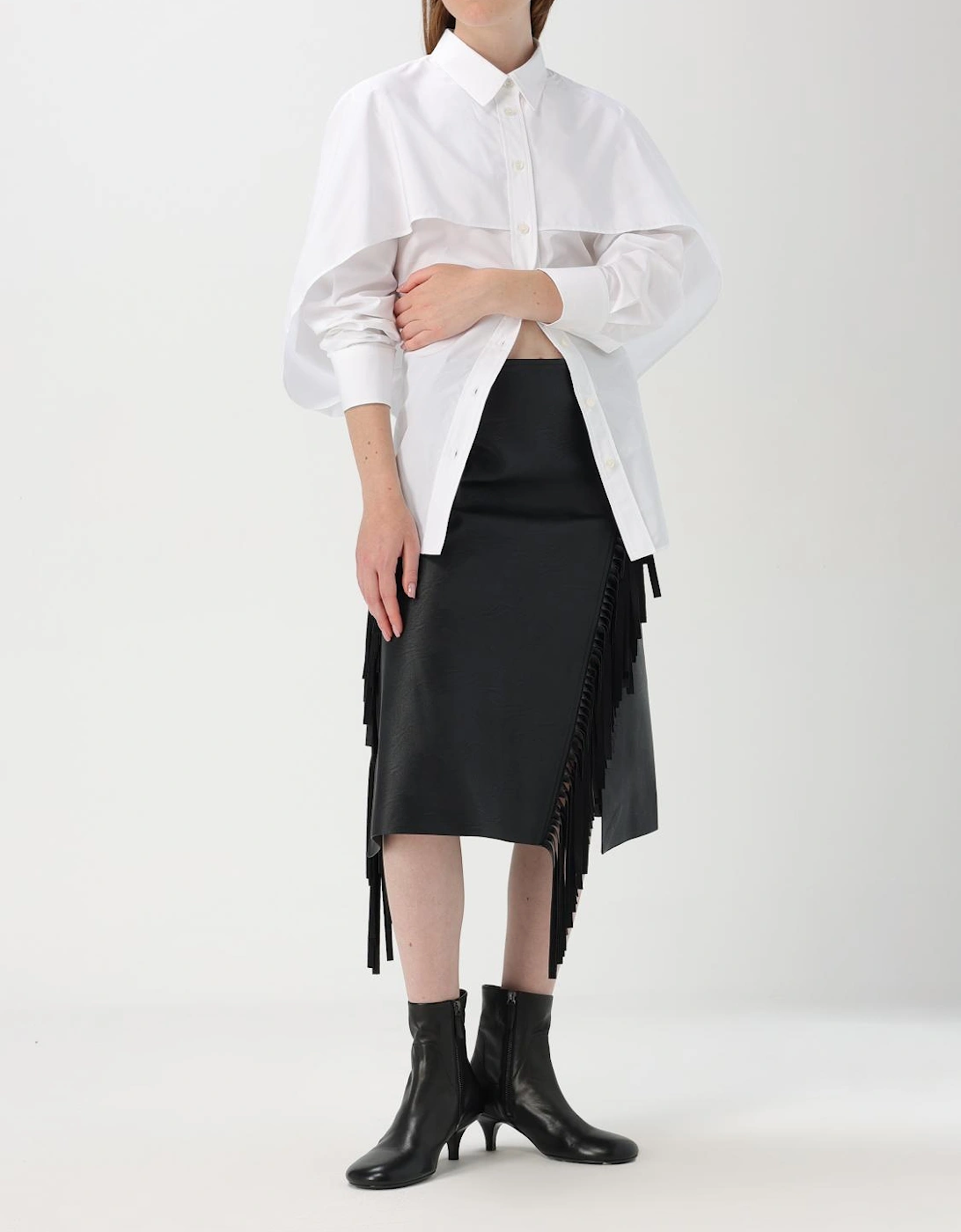 Fringe Leather Midi Skirt