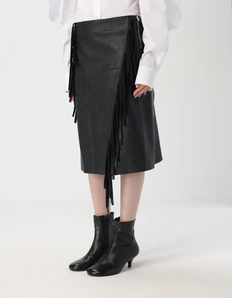 Fringe Leather Midi Skirt